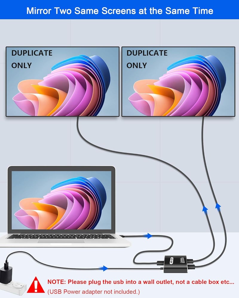 Closs HDMI Splitter 1 in 2 Out, 4K HDMI Splitter for Dual Monitors Supports 3D Full HD 1080P Aluminum Dual Monitor Compatible for PS4 Fire Stick HDTV(1 Source to 2 Displays) - Image 3
